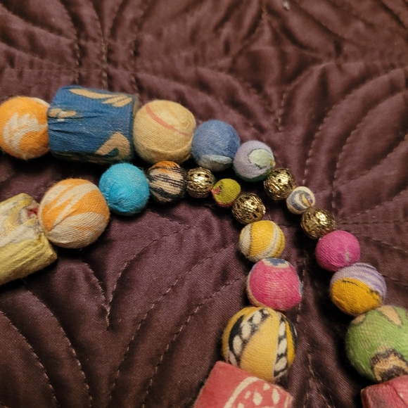 Multicolor Fabric Bead 32+ in. Necklace & 1 in. Hoop Earring Set - Picture 5 of 11